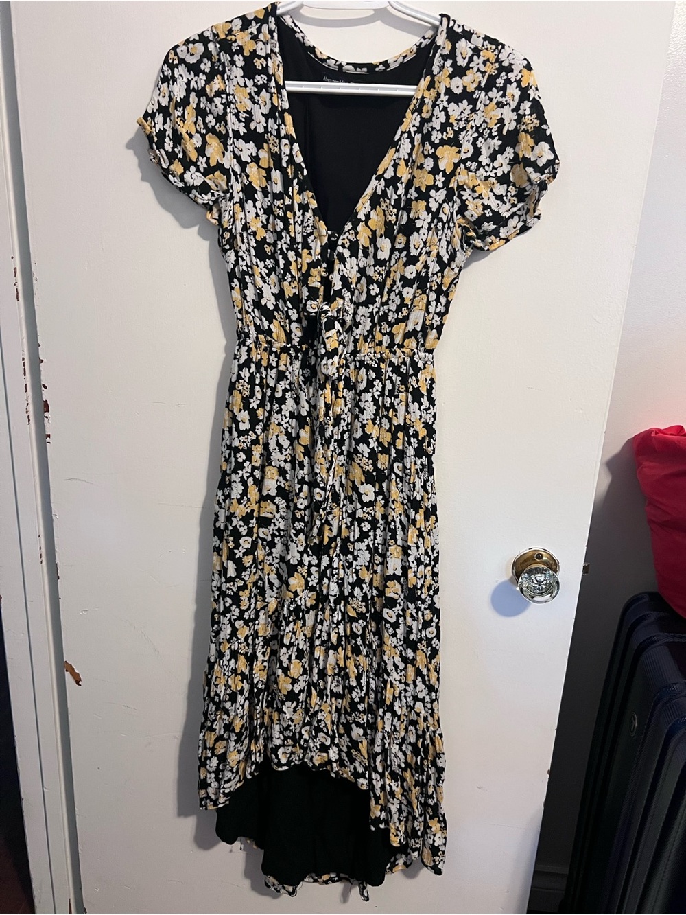 Abercrombie & Fitch Black Midi Dress with Yellow and White Floral Print